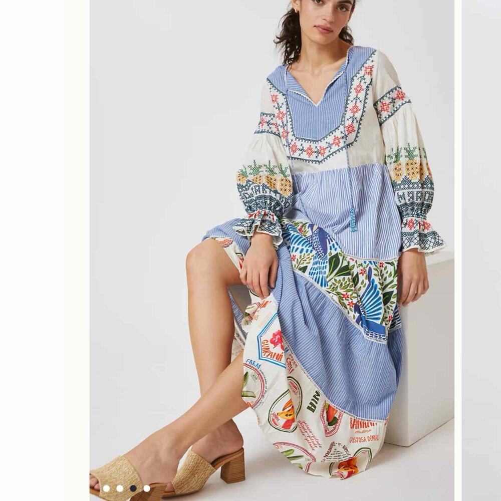 FARM Rio Blue White Multi-Color Embroidered Maxi Dress - Picture 10 of 14